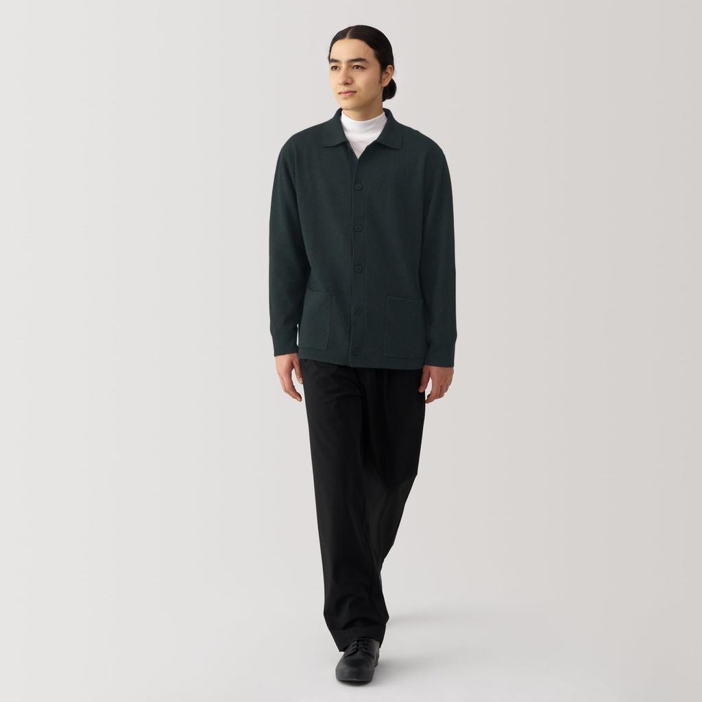 MUJI Men's Washable Milan Rib Knit Shirt Cardigan, Dark Gray, Size L, AA0RPA4A