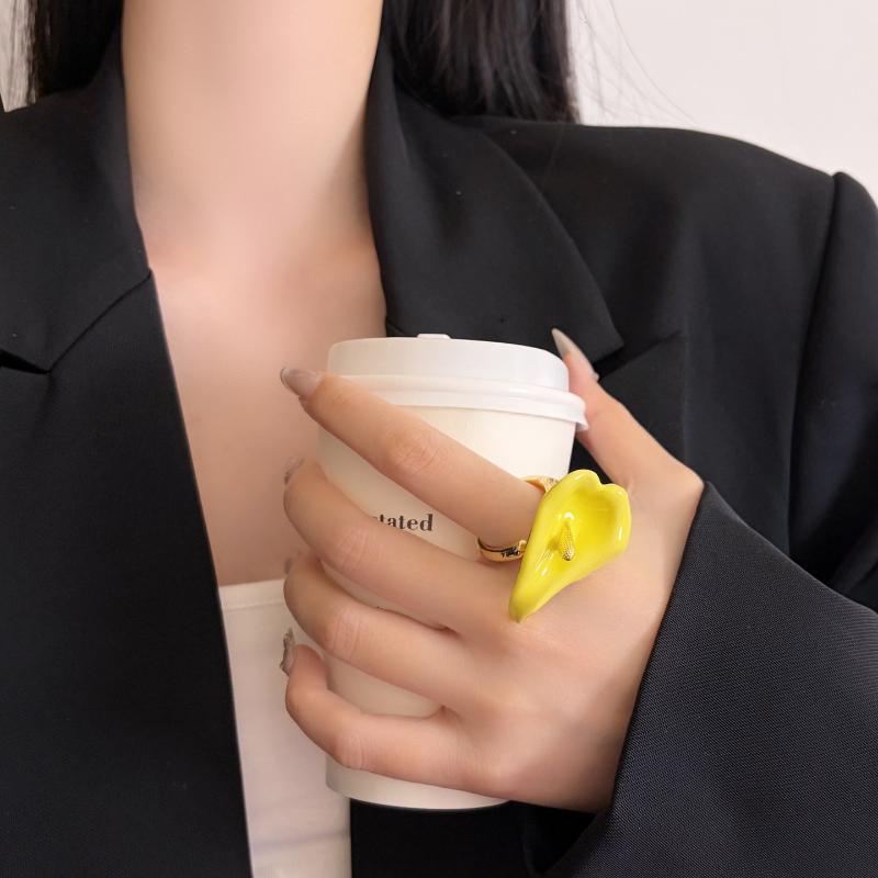 Calla Flower Ring Elegant Enamel Adjustable Metal Open Geometric Style for Women Dating Wedding Guest Wear