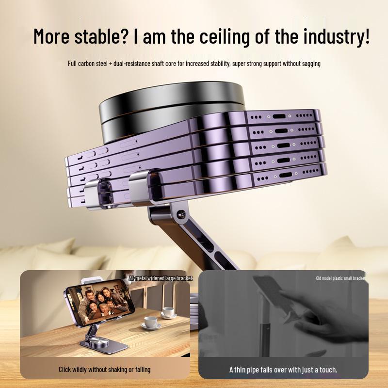 Rotatable Metal Phone & iPad Holder for Desktop - Portable, Folding, and Perfect for Live Videos