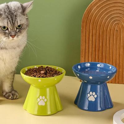 Kedi Kabı Seramik Boyun Koruyucu Kedi Mama Kabı Koyu Çene Yüksekliğini Önleyen Kedi Kabı Kedi Teddy Köpek Kabı Su Kabı Evcil Hayvan Mama Kabı