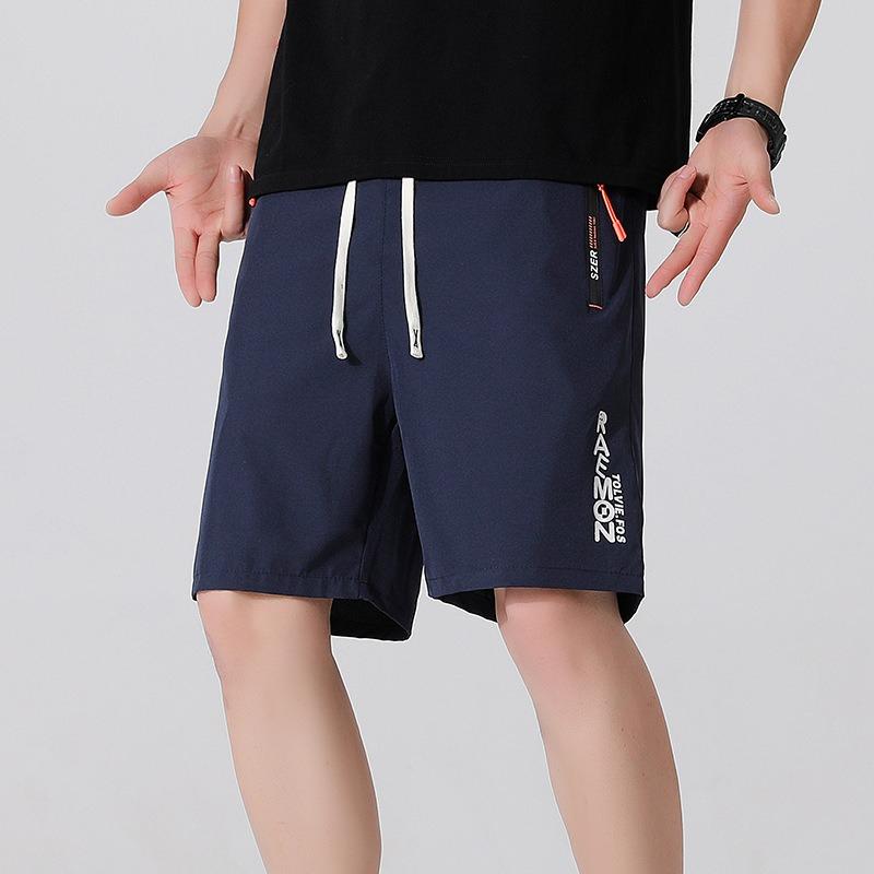 Herren Sommer Sport Shorts Dünne Atmungsaktive Buchstaben Druck Strand Mittelhose Casual Loose Schnürshorts Elastische Taille Shorts