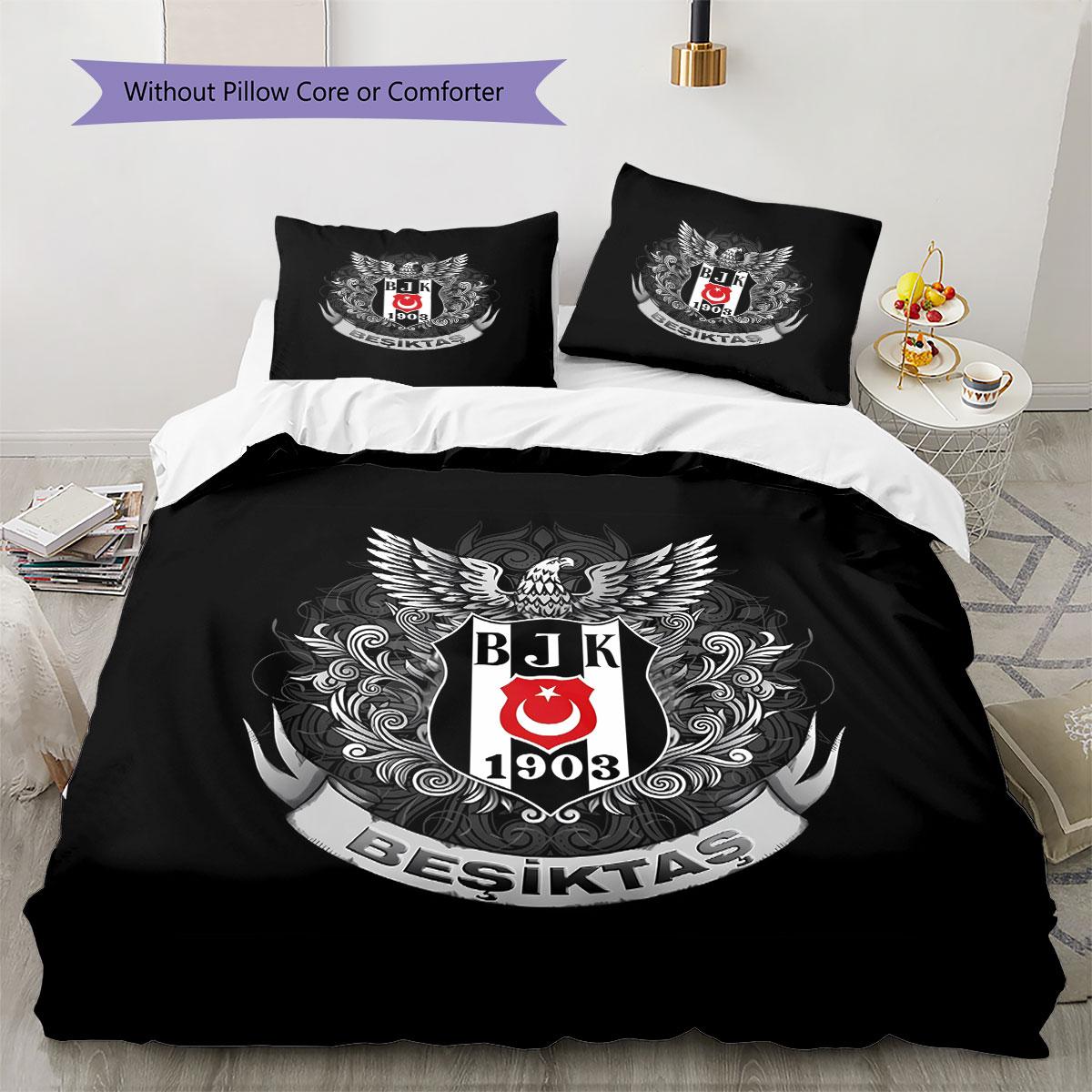 Besiktas Turnverein Muster Bettwäsche, Steppbett Set Bettbezug Kissenbezug Zuhause Geburtstagsgeschenk(1 Bettbezug + 2 Kissenbezüge, ohne Füllung) 135x200cm white