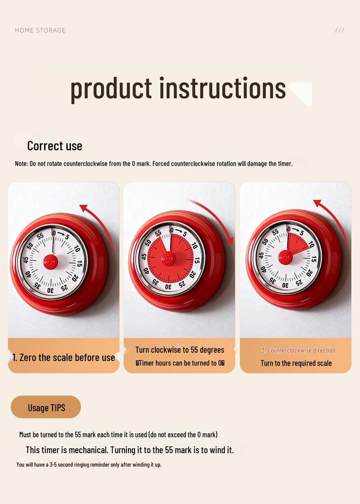 Magnetic Kitchen Timer: Mechanical Cooking & Time Management Alarm Clock