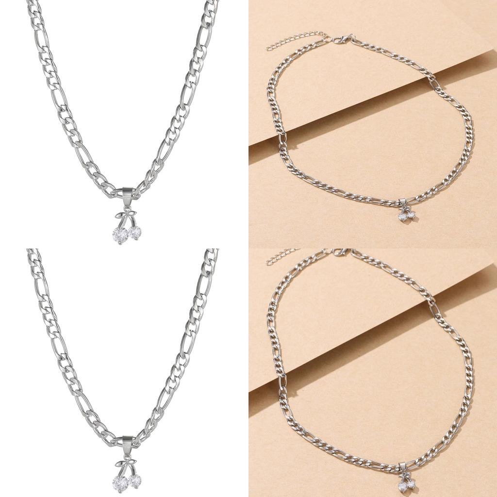 Stylish Cherry Pendant Necklace For Women With Geometric Design In Elegant Silver Alloy