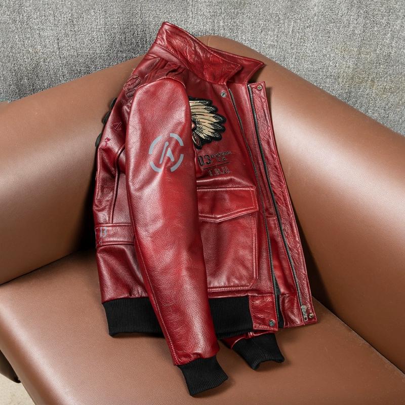 Mens Waxed Full Grain Leather Jacket Indian Flight Short Bomber Vintage Fashion Coat