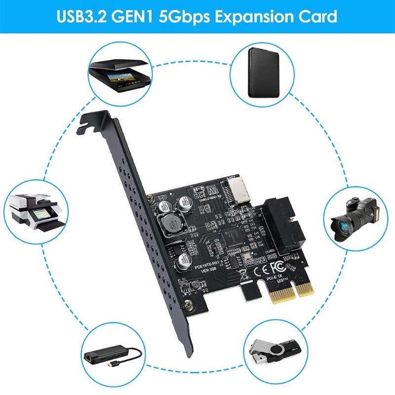 PCI-E 1X to USB3.2 pansion Card PCI-Express 3.0 r Card USB 3.2 Gen1 TYPE-E A-KEY USB 3.0 20Pin Connector