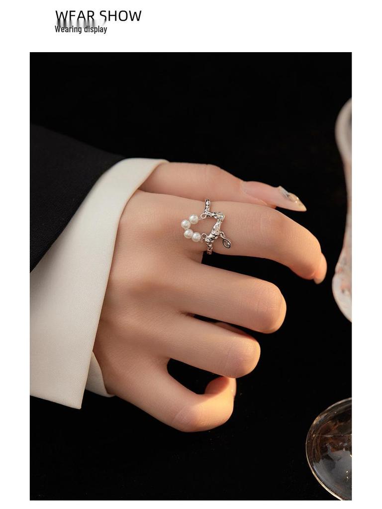 Banyan Tree S925 Silver Teardrop Pearl Ring - Irregular Retro Design, Unique Open Fit for Women
