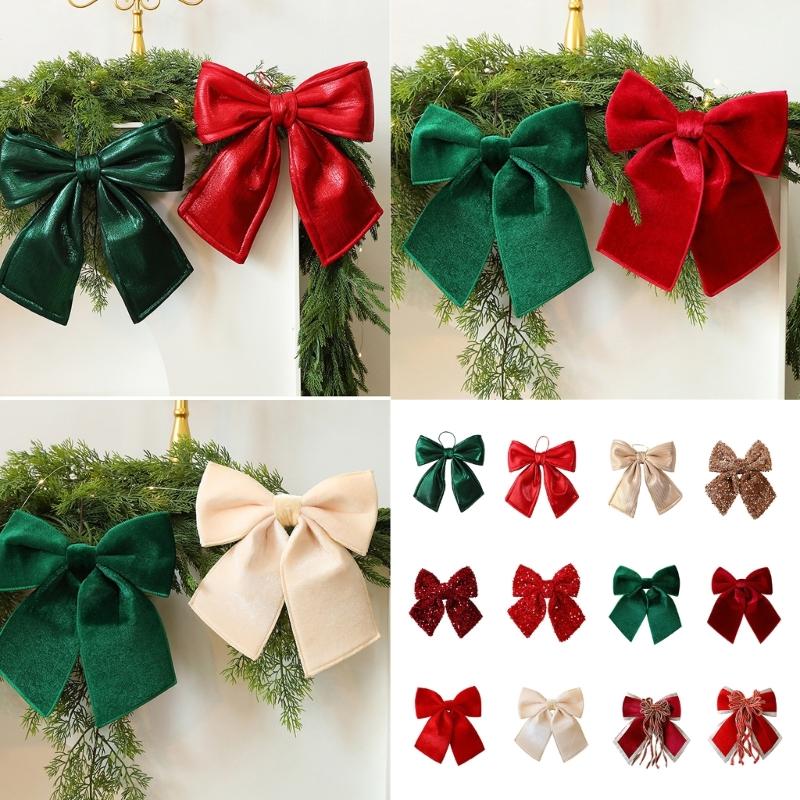 Soft Velvets Christmas Decoration Bows Hanging Pendant Bowknot Ornament Gift Embellishment Accessories Decorative Accent