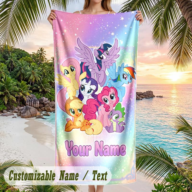 My Little Pony Beach Towel, Personalized Custom Text, Quick Dry Soft Large Towel For Swimming Pool Travel