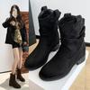 Retro Round Head Stacking Boots Autumn New Medium Boots Short Boots Ins Wind High Heel Western Cowboy Knight Boots