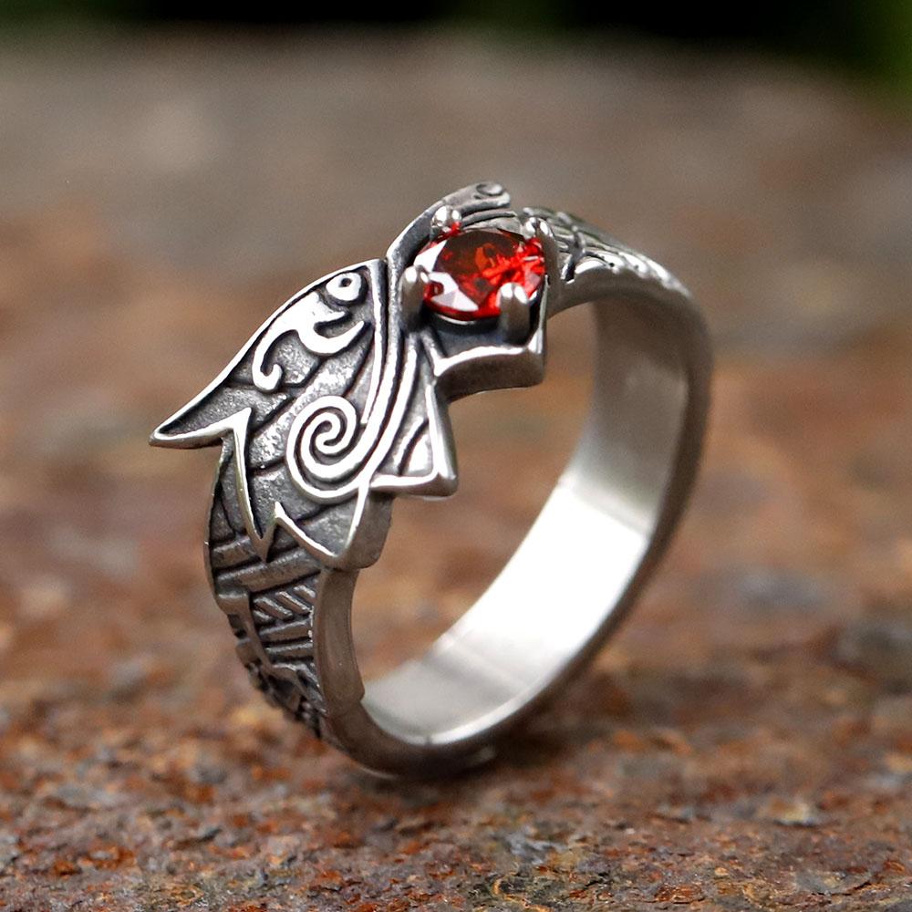 

Stainless Steel Viking Dragon Ring with Red Zircon Mens Vintage Jewelry Gift Animal Dragon Fashion Ring 8
