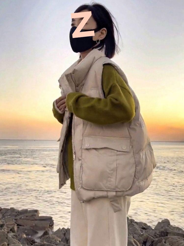 Glänzende waschfreie Daunenbaumwollweste für Damen - Herbst/Winter Stehkragen, ärmellos, modische Oberbekleidung