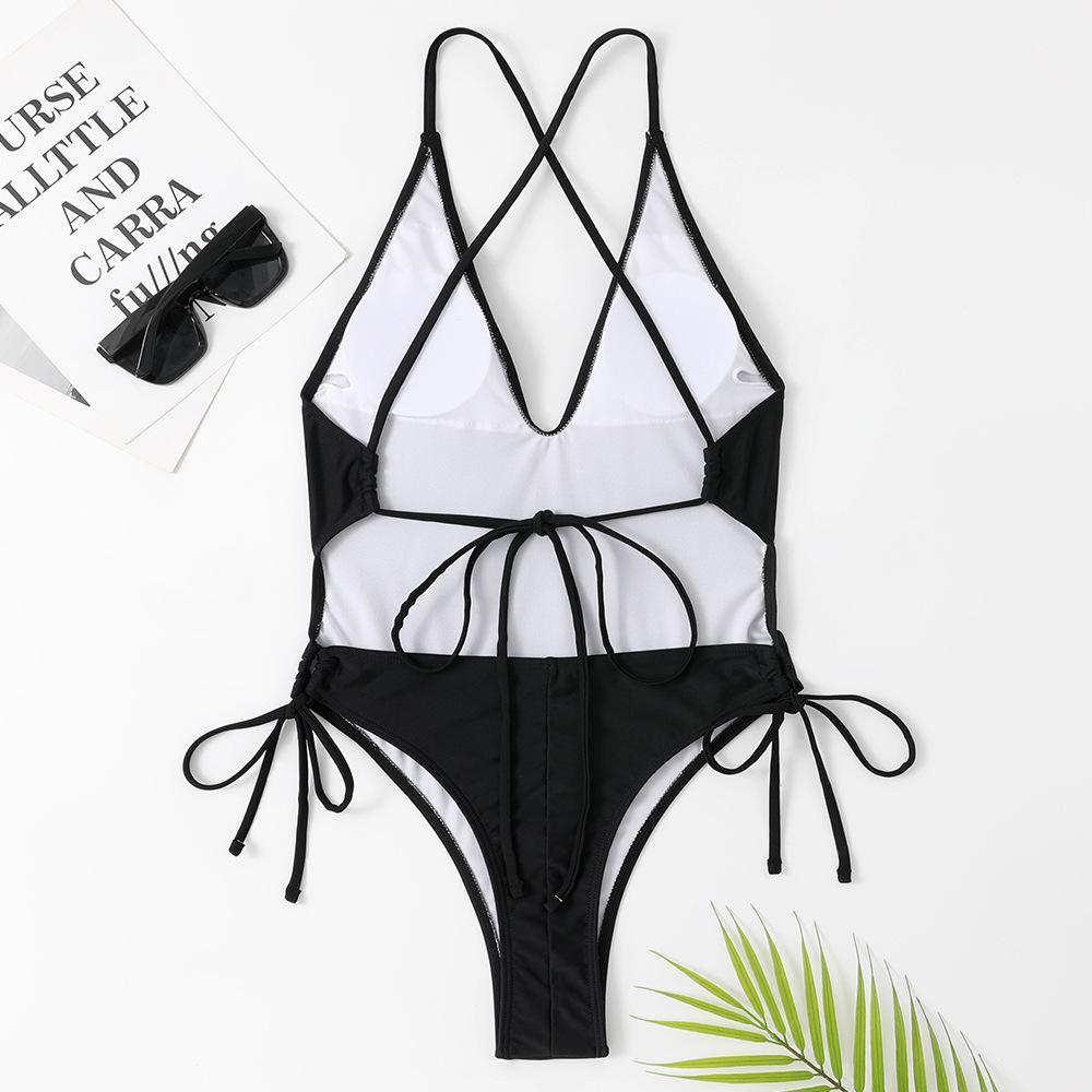 Costume da bagno sexy a fascia intera da donna 2023 stile europeo e americano, tinta unita e stampato