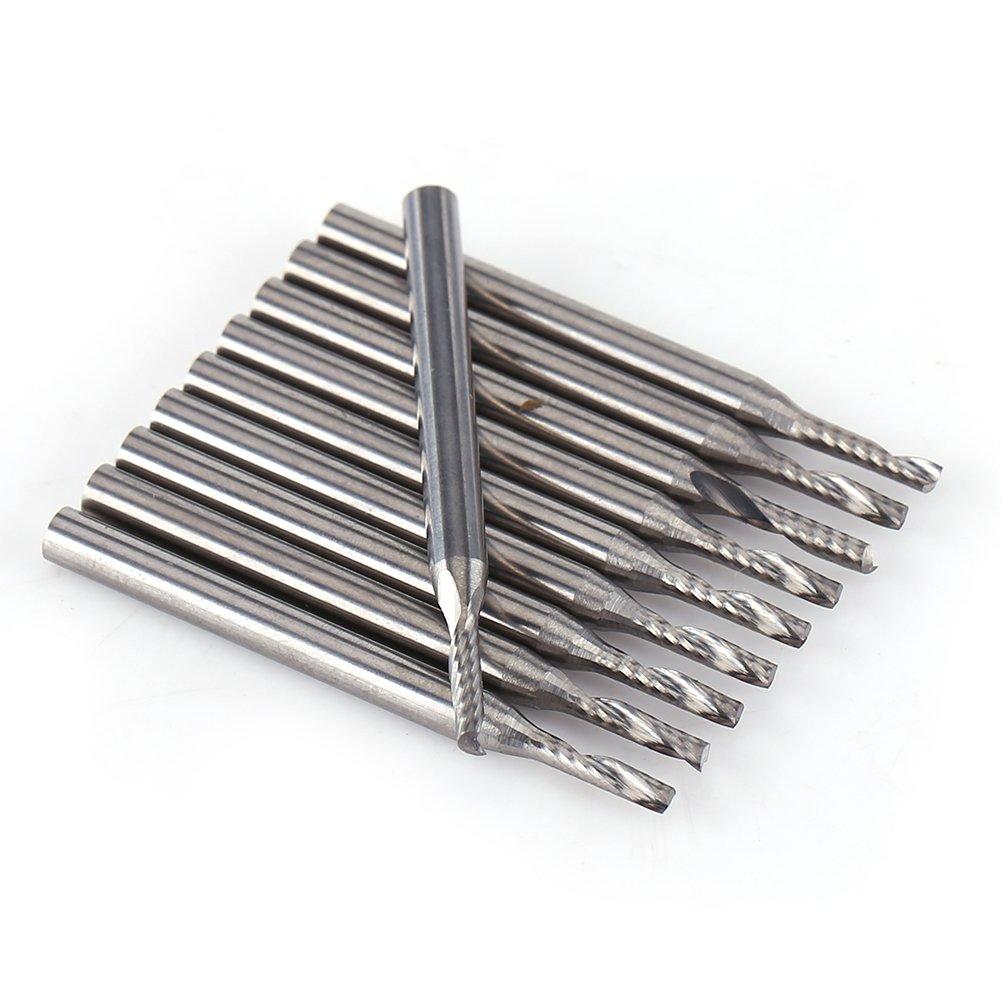 2Mm Single Flute Bits, 10pcs/Set Tungsten Carbide End Mill 1/8'' Shank Milling Cutter Single Flute Spiral Bit CNC Rotary Burrs Kit