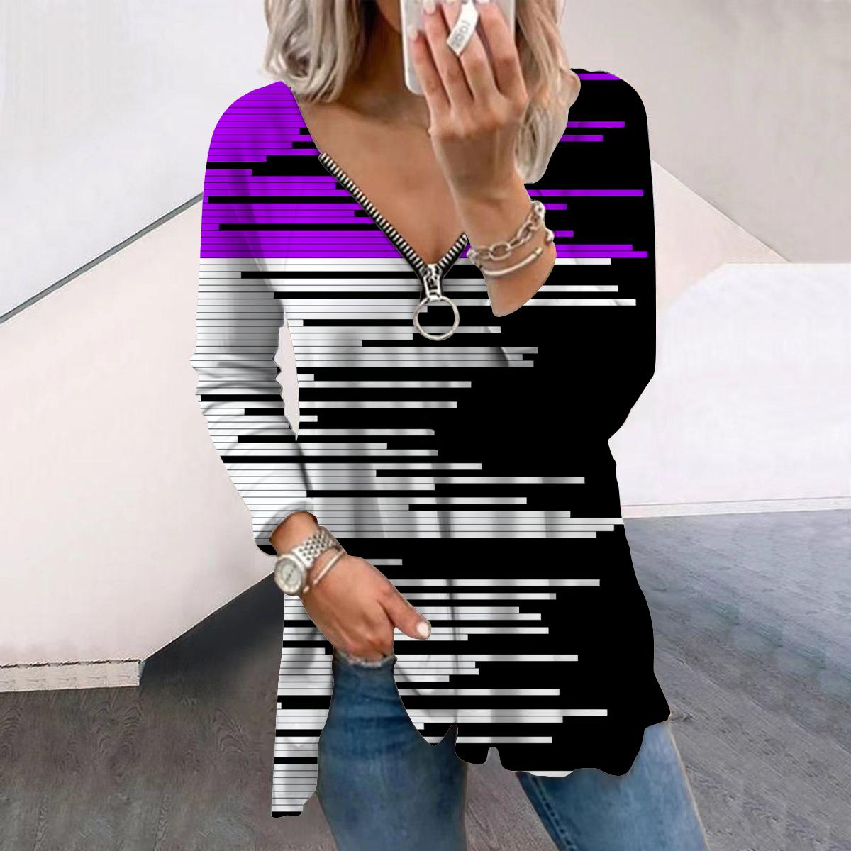 Женские осенние черно-белые футболки с длинным рукавом с принтом — фото 4