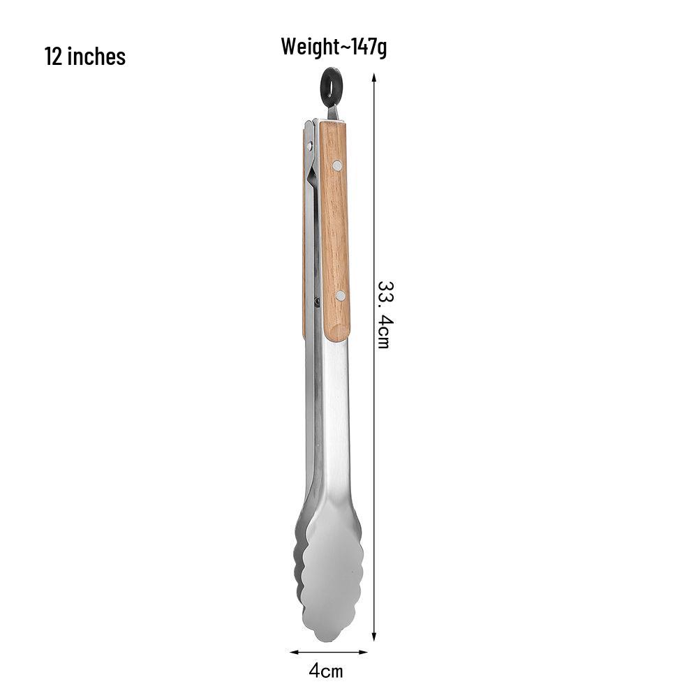 Eichengriff Edelstahl Grillzange - Koreanischer Stil Grillen mit Überlänge
