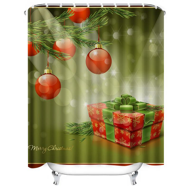 TU Christmas Shower Curtain Festive Holiday Waterproof Fabric Decor Merry Xmas Bathroom Set