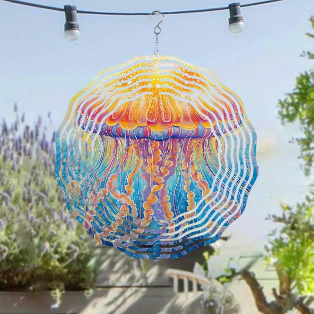 Lebhafte Quallen Windspiel für Outdoor Garten Terrassendekoration mit 360° Drehhaken Geschenkidee für jede Jahreszeit