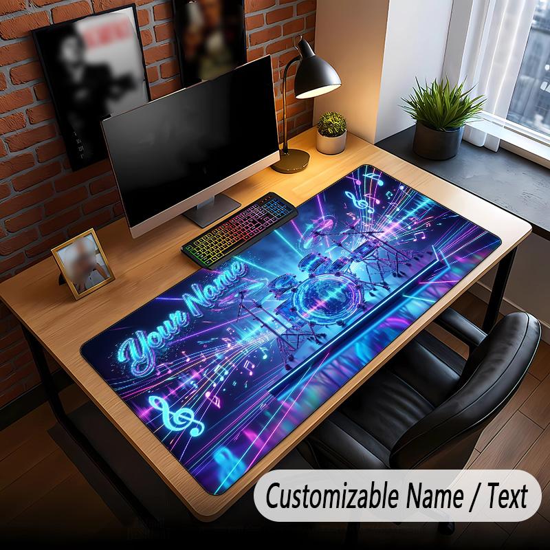Music Drums Theme Custom Mouse Pad Personalized With Name Text Customized Desk Mat For Office Home Decor