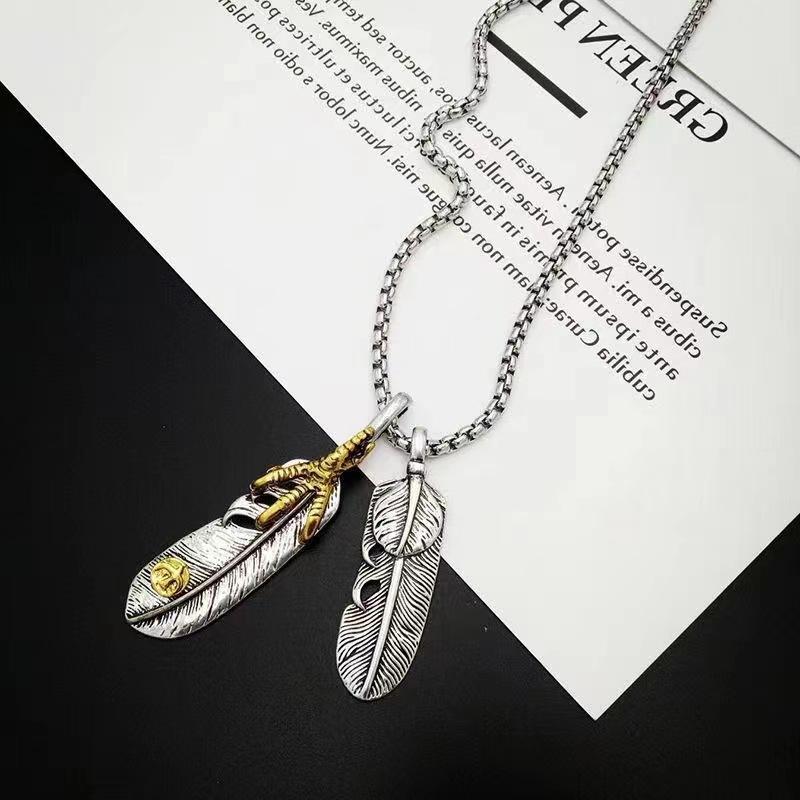 Feather Necklace Men'S Hip Hop Titanium Steel Necklace Vintage Personality Tide Pendant Student Simple Sweater Chain Women