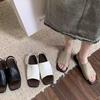Korean Style Female Sandals Square Head Flat Bottom Shoes Summer Retro Fashion Solid Color Lightweight Beach Slippers
