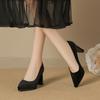 6-Solid color suede thick heel bridesmaid single shoes women's autumn and winter new pointed waterproof table high heels women
