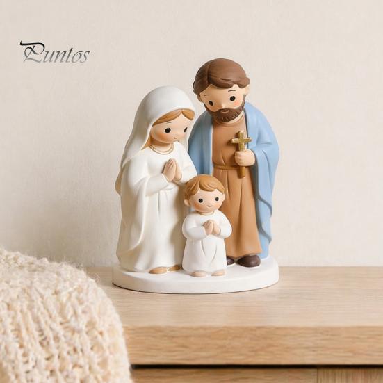 Nativity Scene Ornaments Christmas Figurine, Cartoon Manger Baby Jesus Resin Craft Desktop Statues for Home, Creative Indoor Holiday Tabletop
