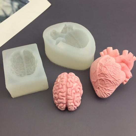 Silicone Brain & Heart Candle Mold Realistic Organ Shape Mold for Epoxy Resin Fondant Soap Easy-Release DIY Craft Mold
