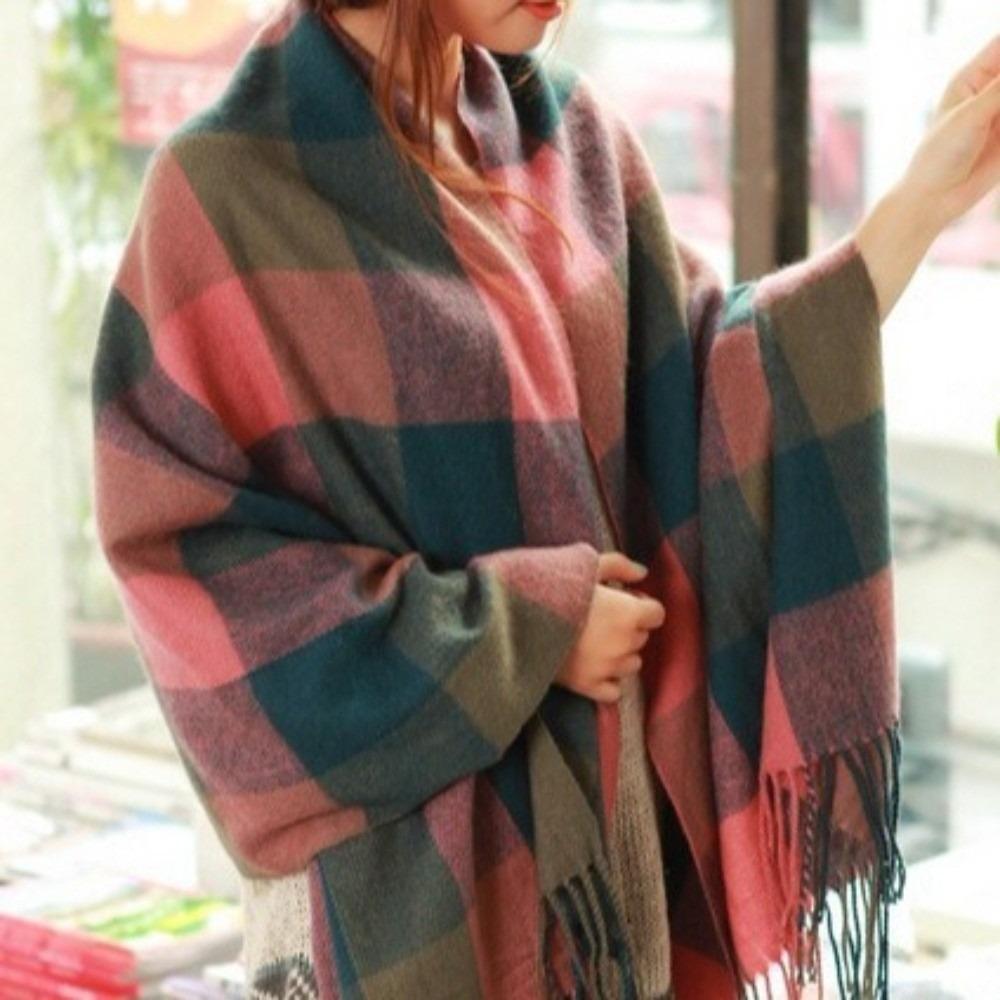 Keep Warm Plaid Scarf Thick Shawl Wrap Casual Imitation Cashmere Shawl  Autumn Winter