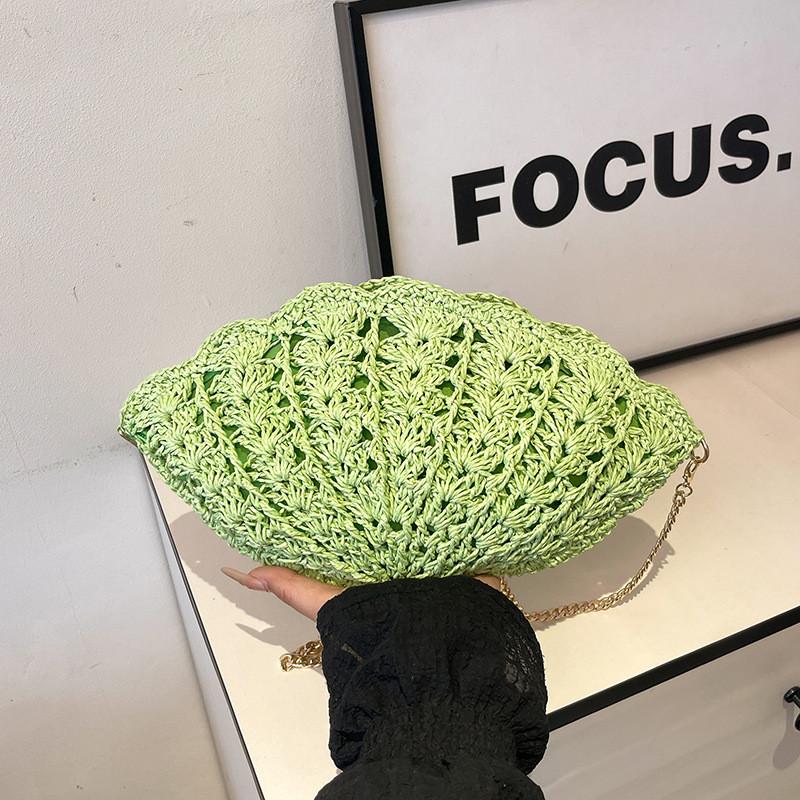 Simple Solid Color Shell Shaped Women Casual Woven Chain Bag For Daily Casual Wear