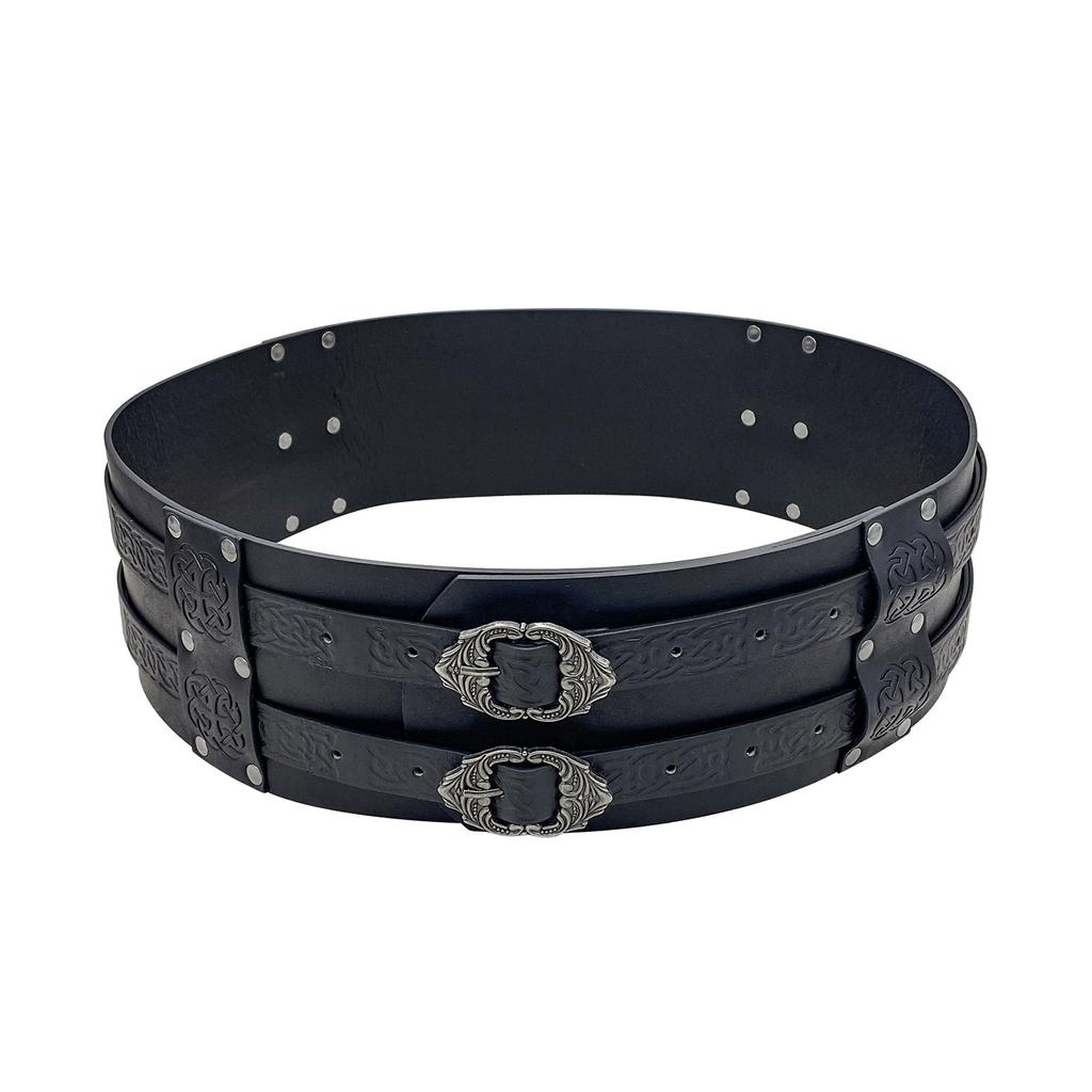 Embossed PU Leather Belt Renassance Medieval Buckle Belt Viking Wide Belt Norse Cosplay Belt Halloween Men Costume