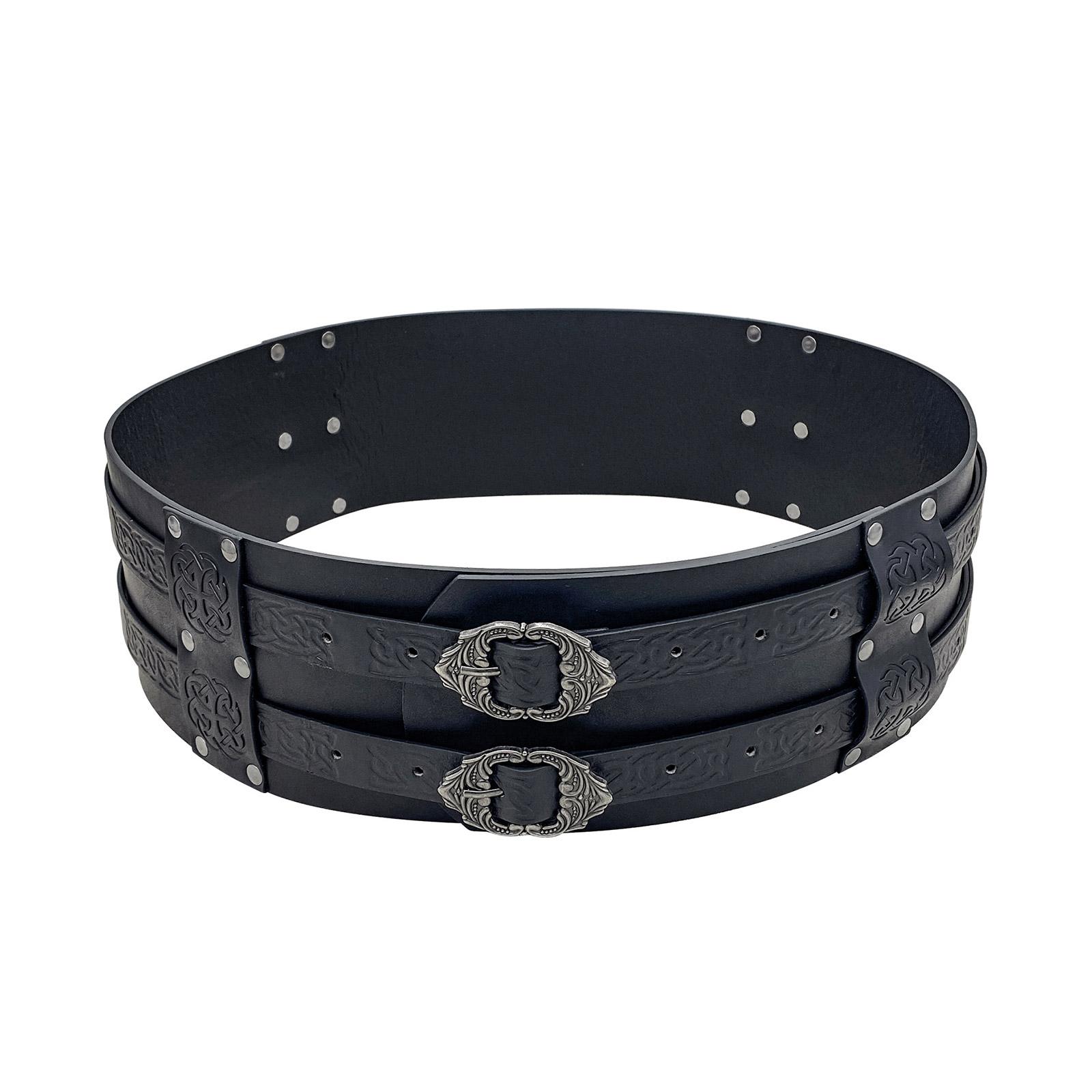 

Embossed PU Leather Belt Renassance Medieval Buckle Belt Viking Wide Belt Norse Cosplay Belt Halloween Men Costume чёрный