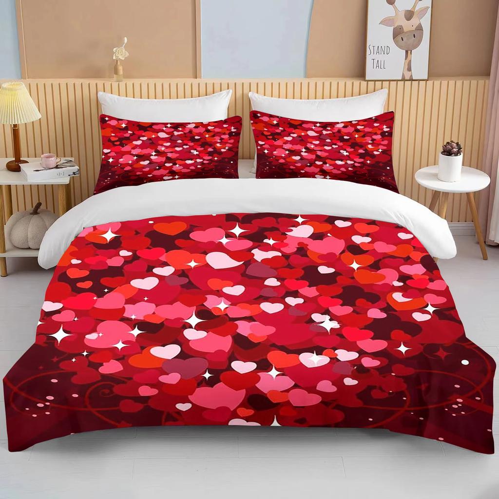 Comforter Love Heart Valentine'S Day Red Pink Rose Flower 3D Bedding Set Comforter For Couple Twin Queen King