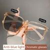 Posensitive Color-changing Anti-blue-light Polygonal Large-frame Near-sighted Glasses