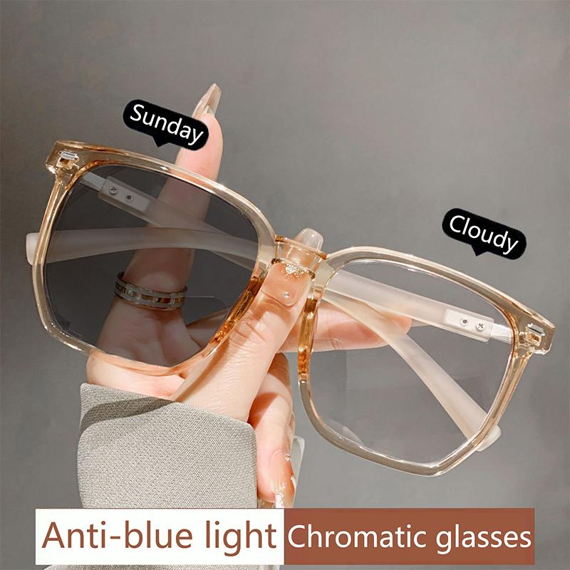 Posensitive Color-changing Anti-blue-light Polygonal Large-frame Near-sighted Glasses