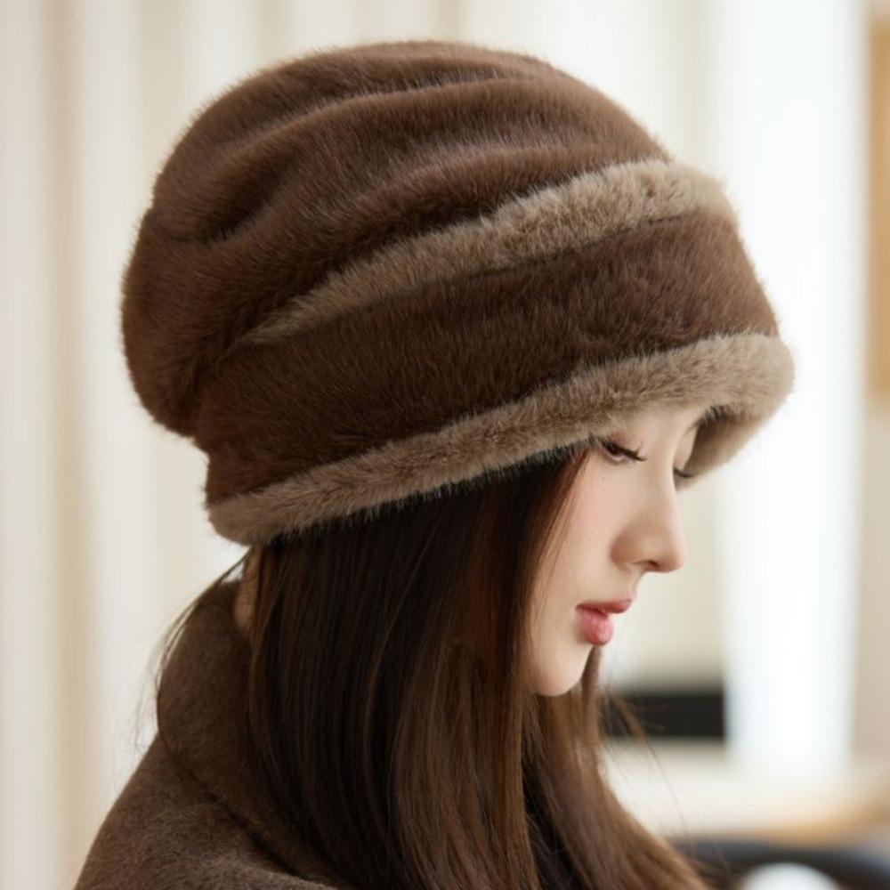 Plush Knitted Hat Autumn and Winter New Big Head Circumference Ear Protection Warm Hat Women's Fashion Rabbit Fur Hat