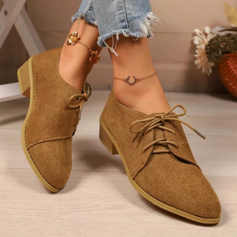 Fashion 2025 Vintage Leopard  Shoes for Women Casual Faux Suede Lace Up Work Shoes Woman Lightweight Comfortable Low Heel