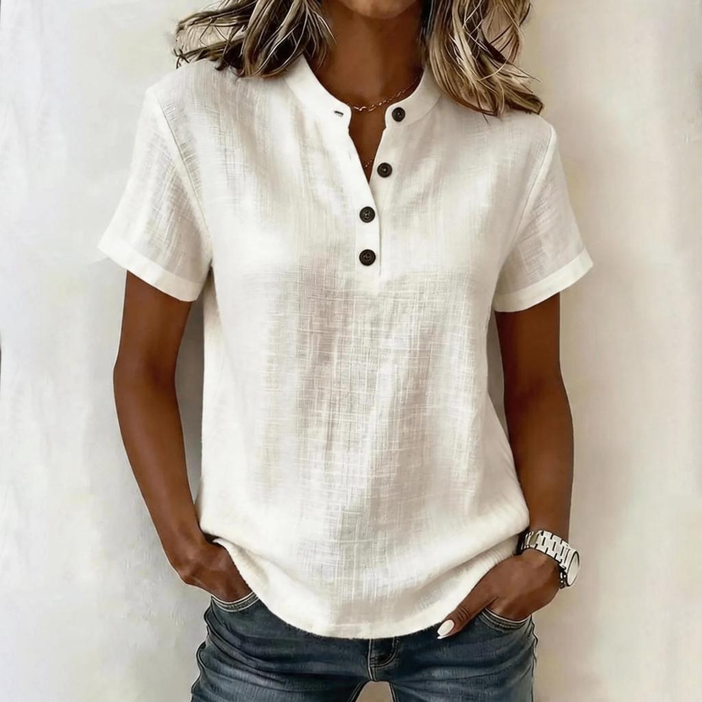T-shirt/Blusa Casual da Donna a Maniche Corte con Scollo a V, Abbottonatura Frontale, Traspirante, Vestibilità Rilassata, Larga per l'Uso Quotidiano