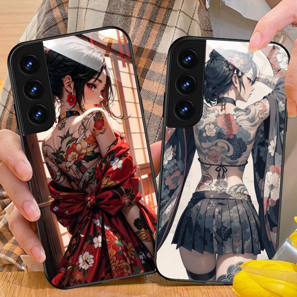 Fashion Tattoo Girl Mobile Phone Case for Samsung Galaxy A56 55 54 53 52 51 36 35 34 23 16 15 5G Glass Colorful Cover Cover