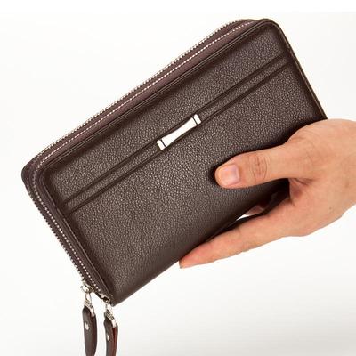 Mens Fashion Pu Leather Coin Purse Long Clutch Bag Double Zipper Cell Phone Bag Multi-card Wallet Gift for Boyfriend Husband