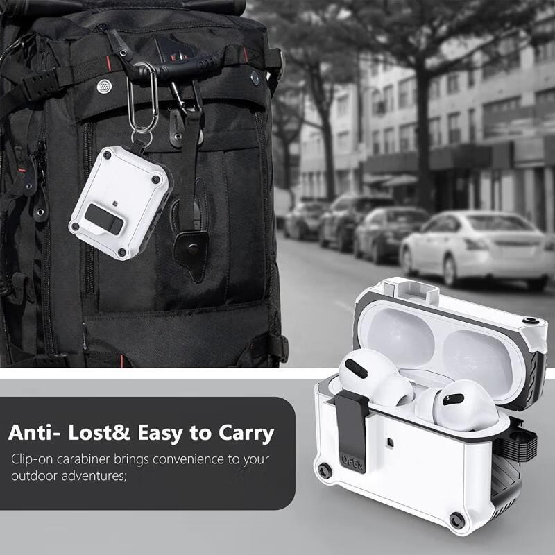 AirPods 3 Case, Shockproof Armor Shell for Third Generation Apple Wireless Bluetooth Earphones, Anti-Loss Smart Opening Clasp with Hook, Black