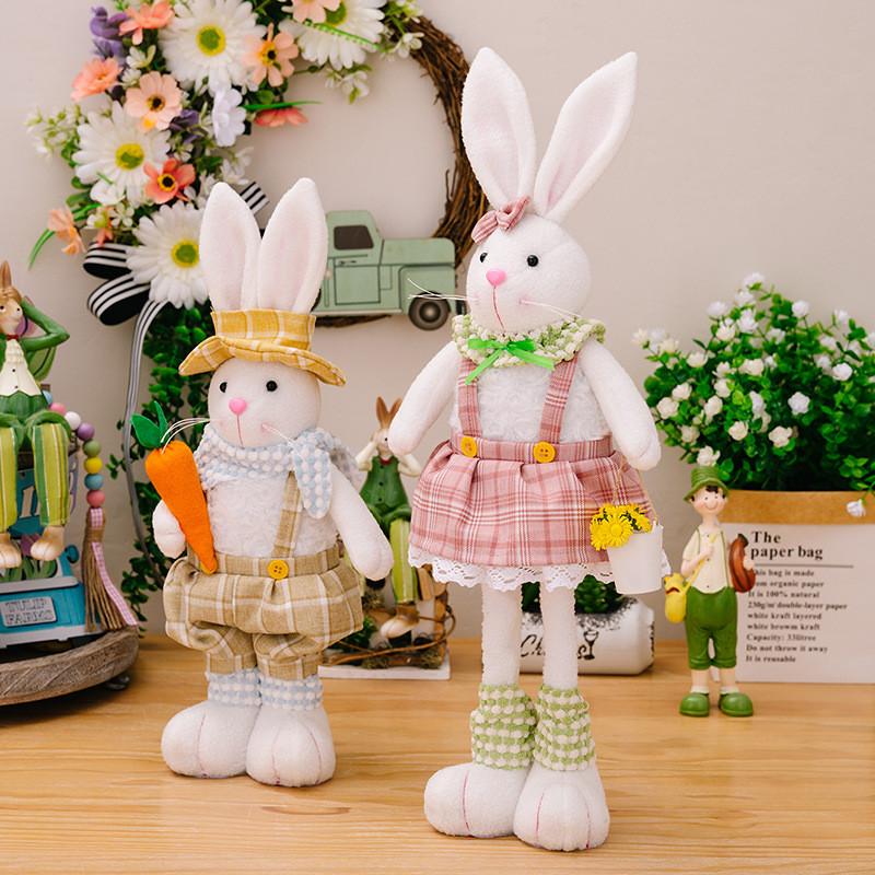 Adorable Easter Decorative Standing Rabbit Figure Stretchable Plush Doll Gift For Kids