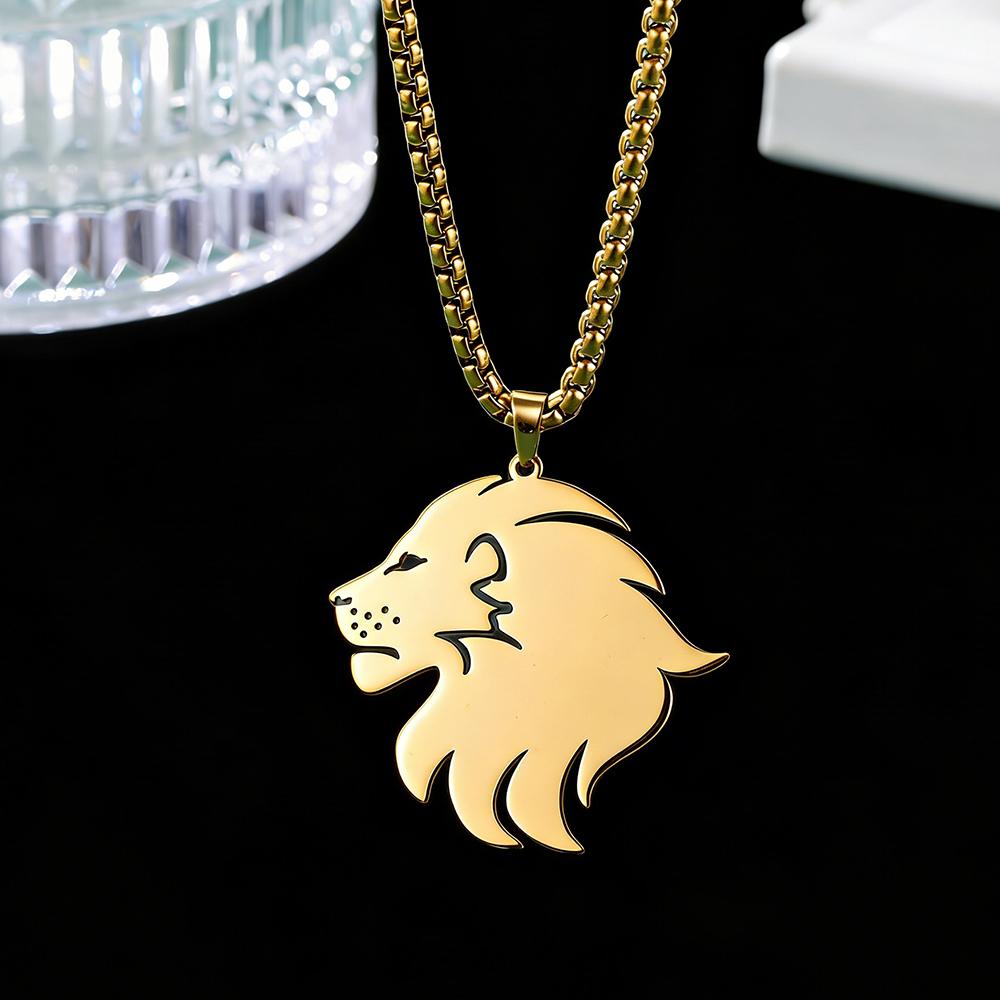 Punk Lion Head Pendant Necklace for Women Men Rock Hip Hop Animal Charms Choker Stainless Steel Box Chains Party Jewelry Gifts