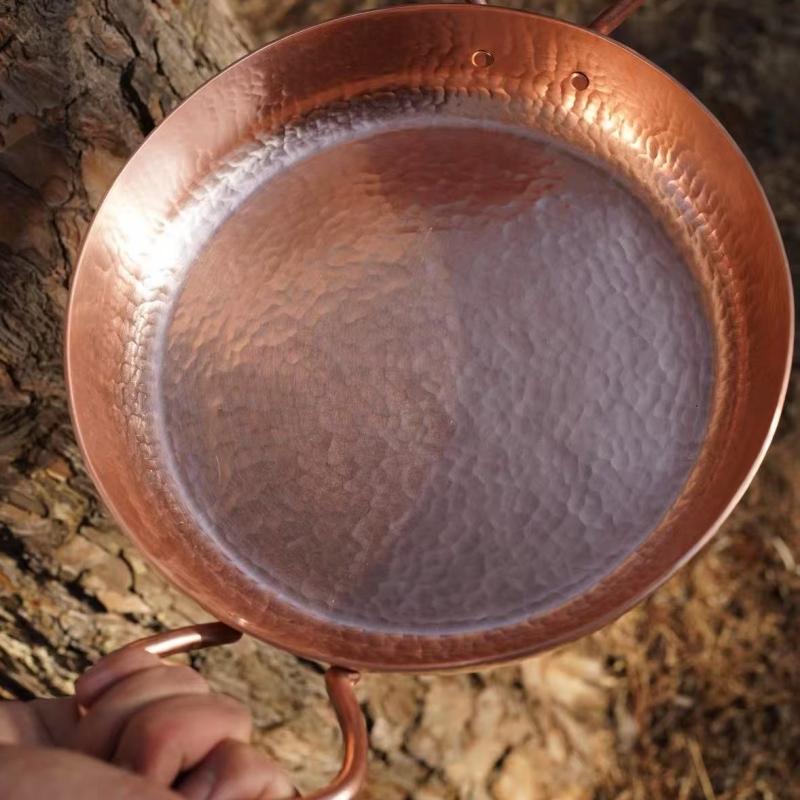Handcrafted Vintage Copper Pot,Camping Frying Pan Cooking Utensil Simmering and Pasta Stewing,Hammer Texture 25 cm Handheld Pot