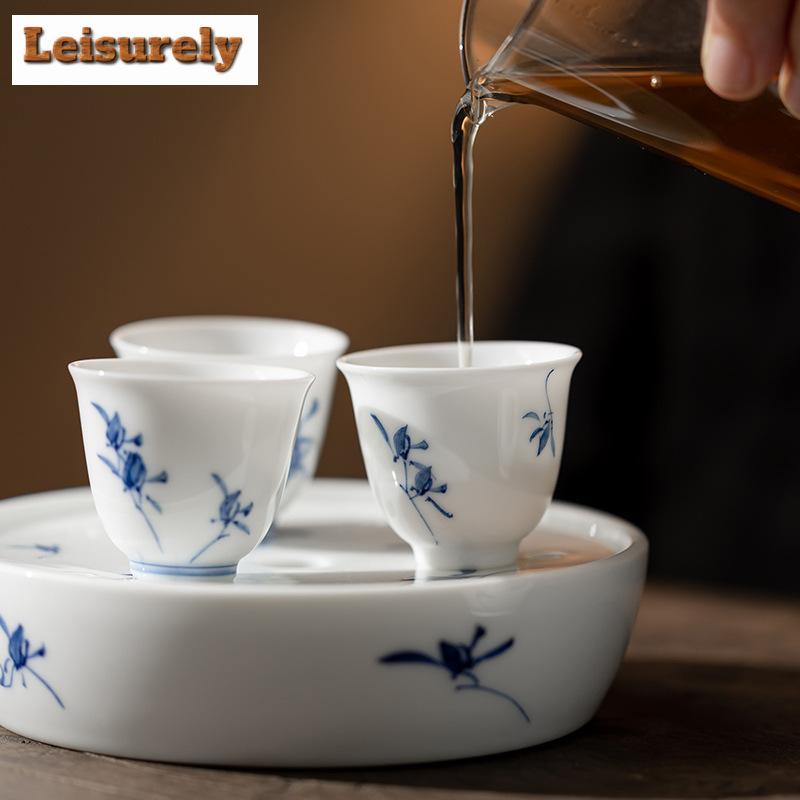 2pc/set Pure Hand-painted Butterfly Orchid Teacup Single Master Cup Small Flower Meditation Cup Set of Cups Mugs Kung Fu Teaware