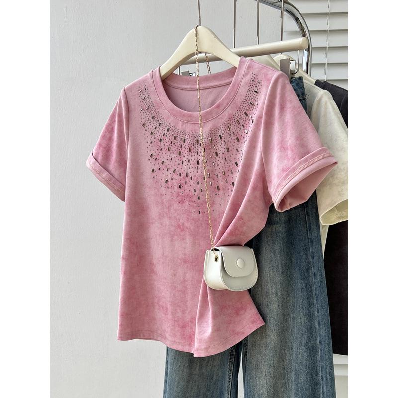 

2026 Summer Plus Size Women s Casual Hot Drill Straight Shoulder T-shirt 3XL рожевий