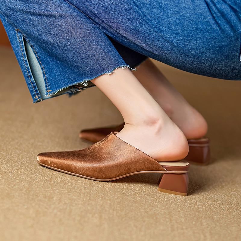 Fashion 2025 Summer Women Shoes Genuine Leather Square Toe Women Sandals Solid Modern Sandals for Women Shaped Heel Women's Mules Shoes