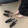 Square Buckle Rhinestone Pointed High Heels Spring and Autumn High-end Sense Elegant Suede Thin Heel Light Mouth Single Shoes Professional Women's