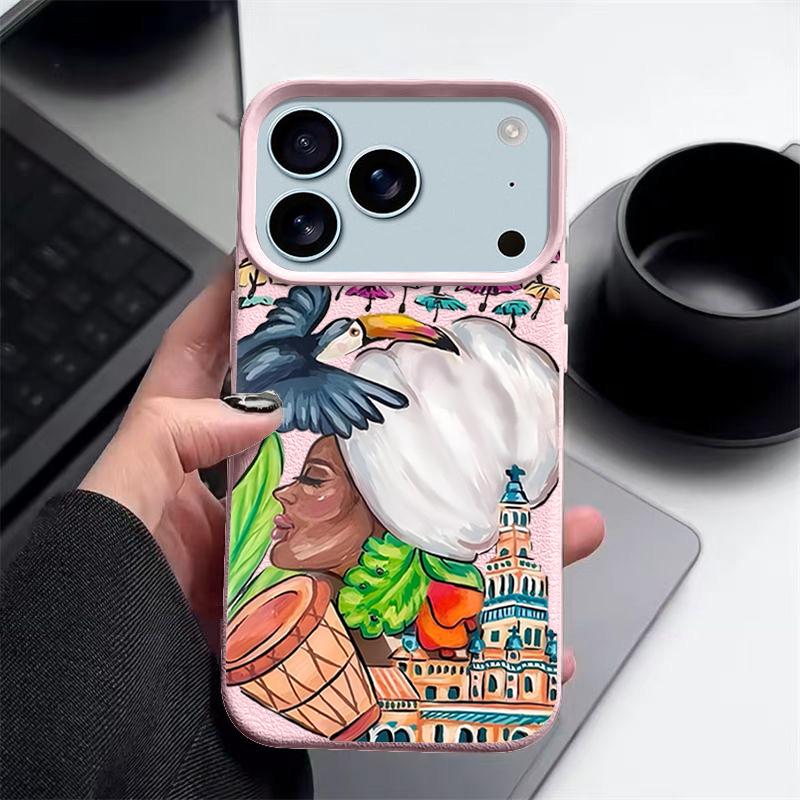 For iPhone 17 Pro Max Case Luxury Tropical-style Toucan Pattern Leather Texture Silicone Cover For iPhone 16 Pro Max 15 14 13 12 11 16E Air
