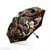Automatic Open/Close Folding Umbrella with 3 Dragons & Swirling Clouds Design - Vibrant Colors, Compact Travel Umbrella for Ba